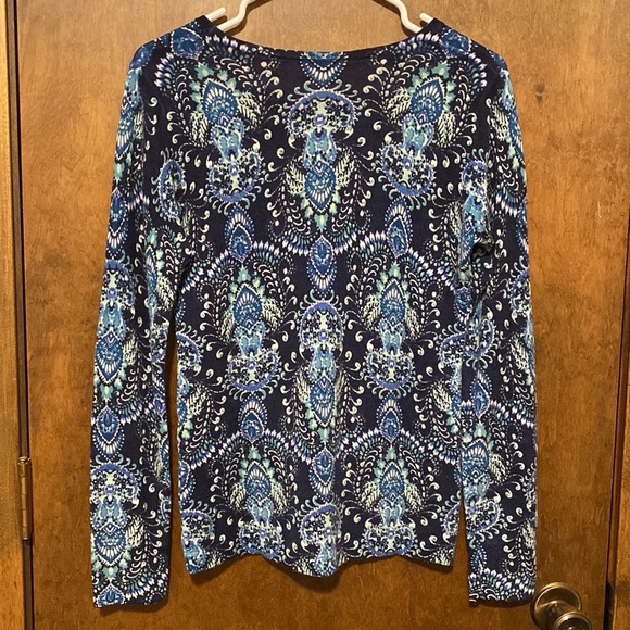 GARNET HILL 100% merino wool crewneck sweater. Blue paisley print. Size US S. - Picture 2 of 8